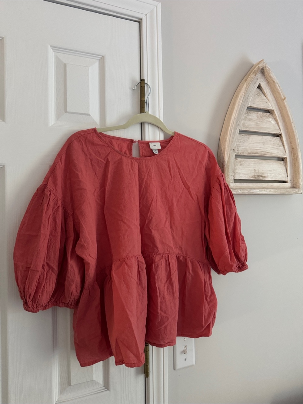 a new day Coral Red Peplum Puff-Sleeve Tunic